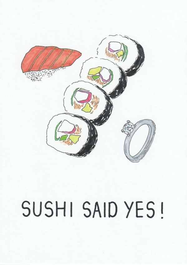 Sushi said yes - Cute sushi themed engagement card created by Ow Cards