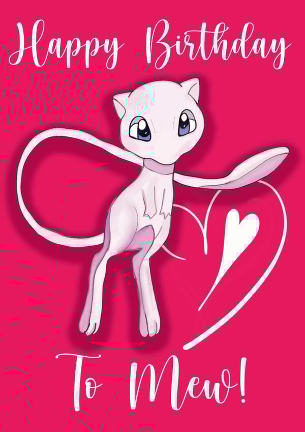 Pokemon Mew birthday card created by Bushy Designs