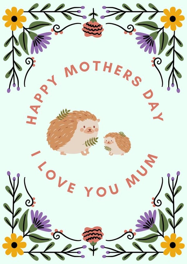 hedgehog flower Mothers Day Card 19097 created by Charlotte Beever