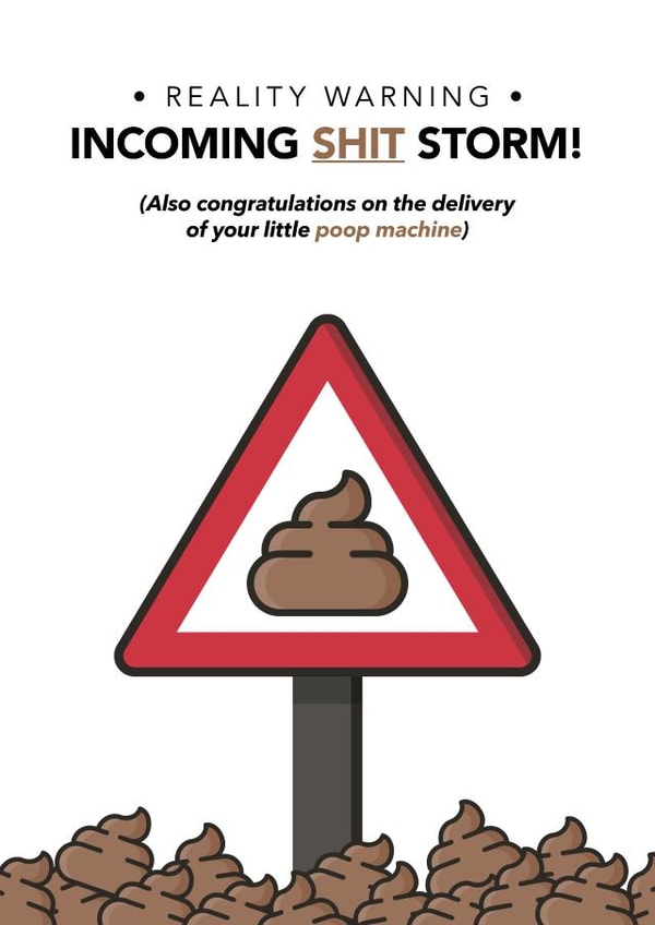 Incoming shit storm new baby card created by The Creative Ripple