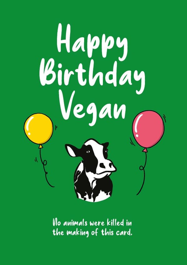 Vegan birthday card created by Chortle Cards