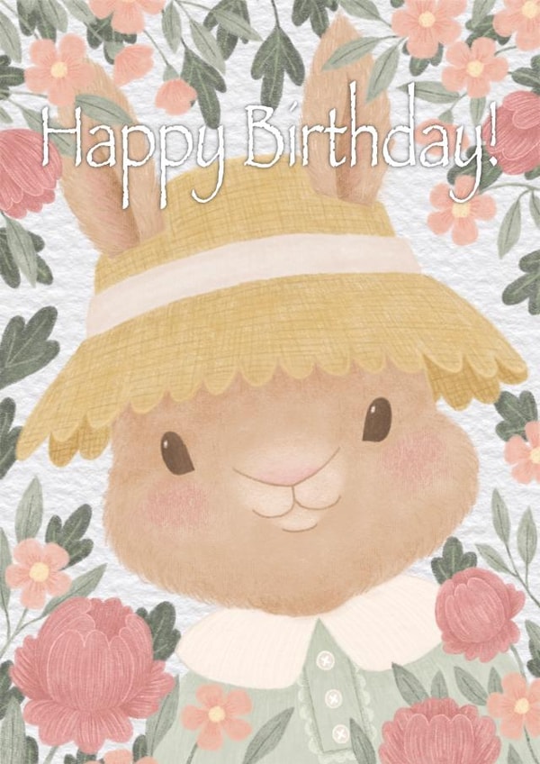 Cute vintage bunny birthday card created by Nataliya Dolotko
