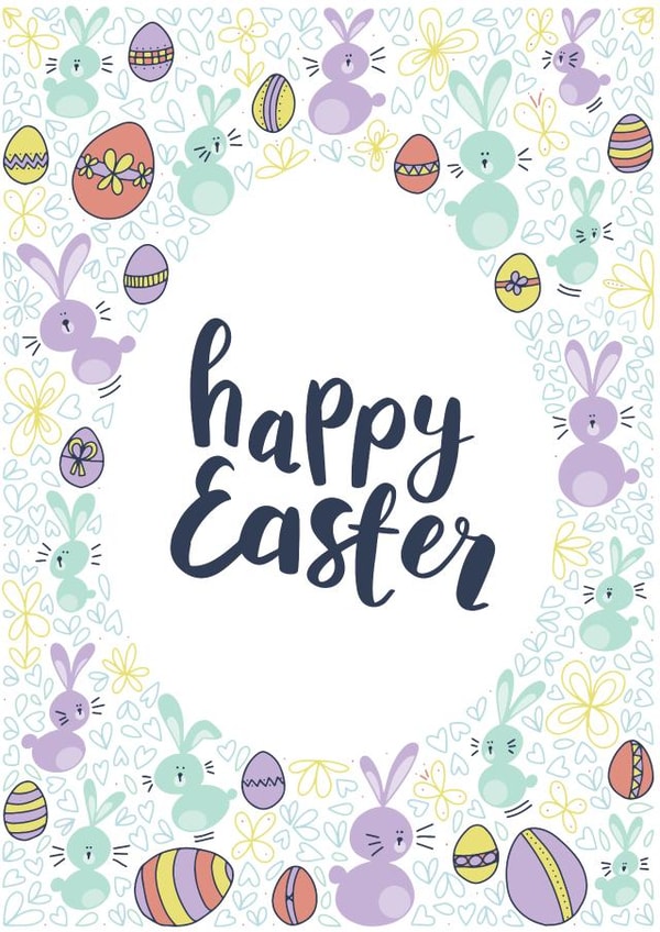 Easter bunnies and eggs card created by Draenog Design