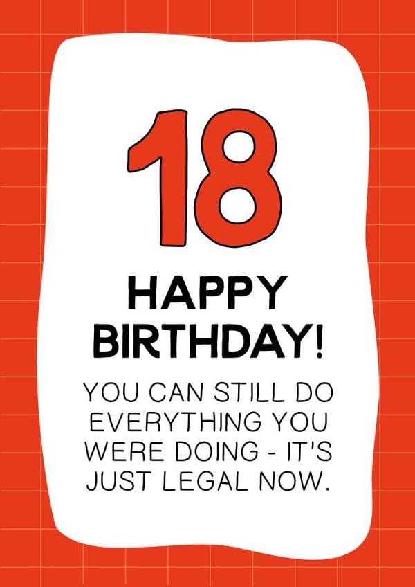 Funny eighteenth (18th) birthday card created by Letters & Lines