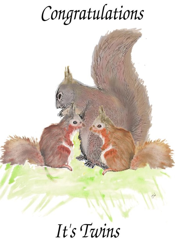 Congratulations, It's twins. Mother and 2 baby squirrels. created by Jacqueline Woolnough