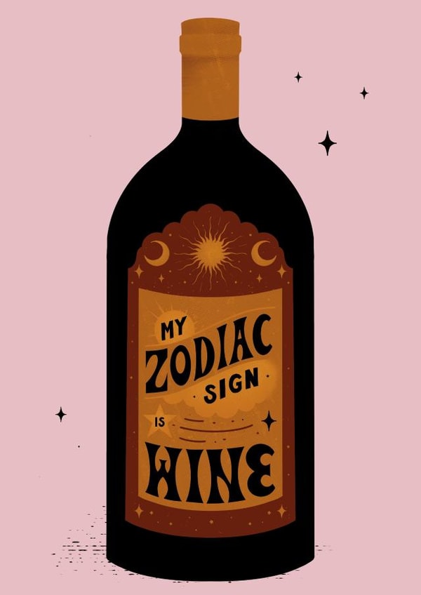 Zodiac wine birthday card created by Elf Paper Co
