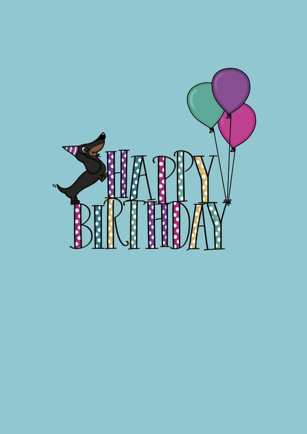 Illustrated Black & Tan Dachshund Birthday Card created by the pretty little ink co