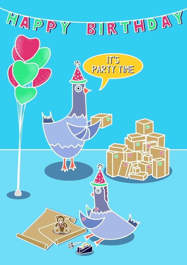 Pigeon happy birthday. It's party time! created by Pigeon Pals
