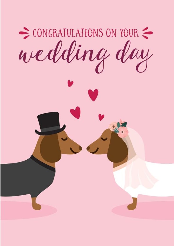 Wedding day sausage dog cute card created by Blush & Blossom