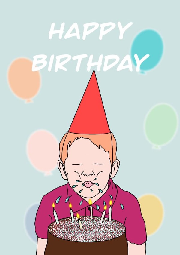Child blowing out birthday candles card created by Artzen Island
