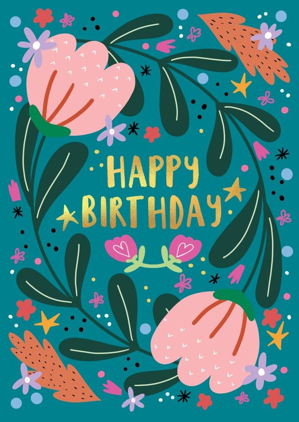 Pretty Birthday Card - Flowers - Happy Birthday created by NICHOLA COWDERY ILLUSTRATIONS 