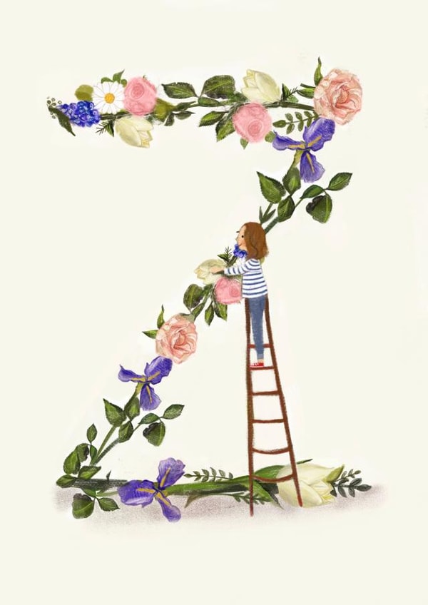 Floral Initial Z card created by A-Z Initials by Love Lucy Illustration