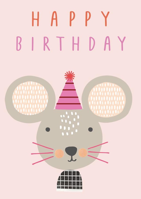 Cute Mouse Birthday Card – Fun Illustrated Animal Design for Kids created by Sally Payne Design