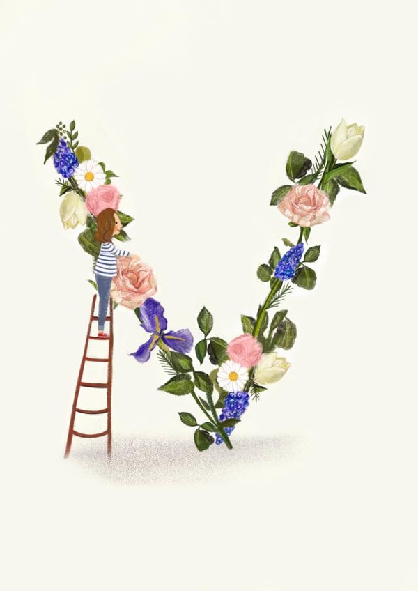 Initial V card created by A-Z Initials by Love Lucy Illustration