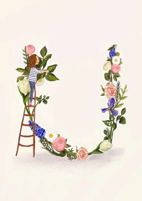Floral U Initial Birthday Card created by A-Z Initials by Love Lucy Illustration