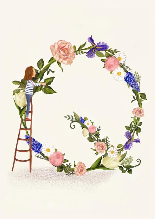 Floral Q Initial Birthday Card created by A-Z Initials by Love Lucy Illustration