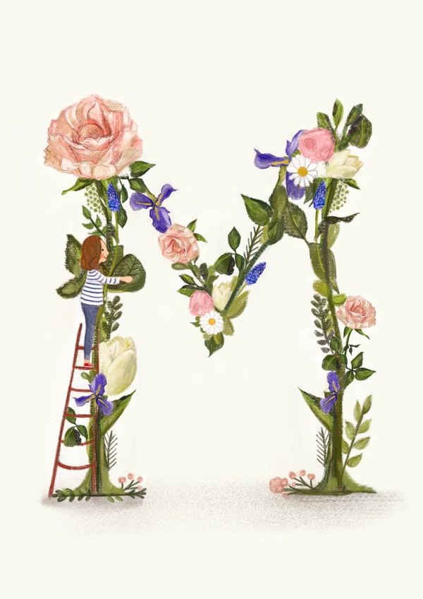 Initial card letter M created by A-Z Initials by Love Lucy Illustration