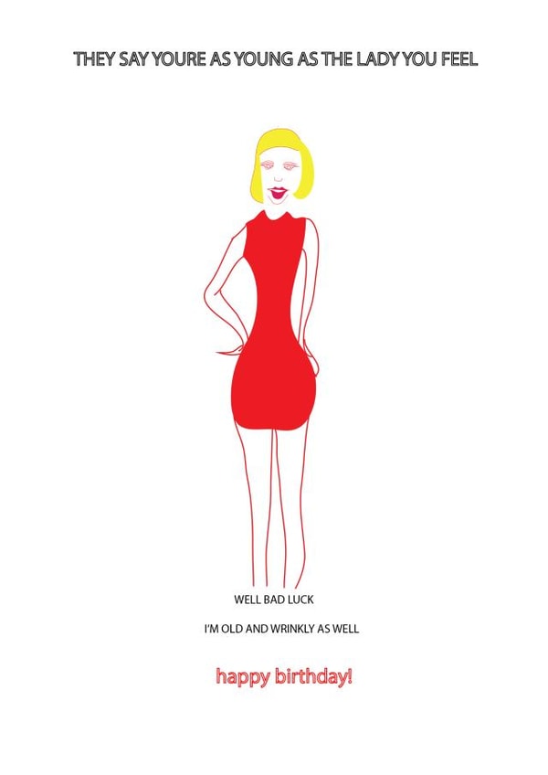 Funny red dress card created by art by thurston