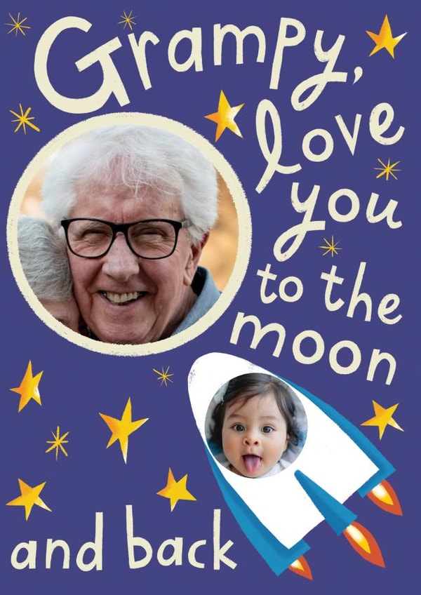 Cute Personalised Rocket Father's Day Card / Photo Card - For Grandad - Frampy Love You To The Moon And Back created by @AimeeStevens.Design