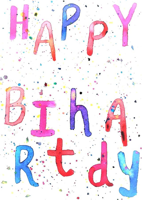 Happy Birthday hand drawn art splatter card created by Hobo Zobo