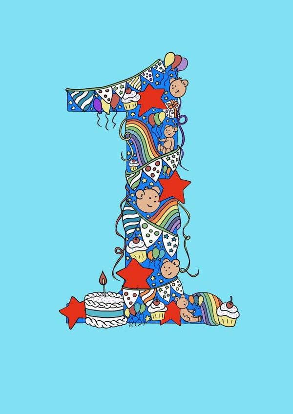 1st Birthday card for boys or girls - party themed - celebration created by Jenny Wren Designs