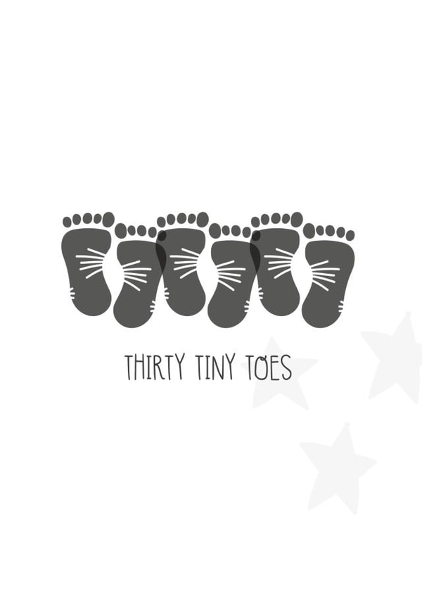 Thirty Tiny Toes - Gender Neutral Triplets Baby Card created by Two For Joy Illustration