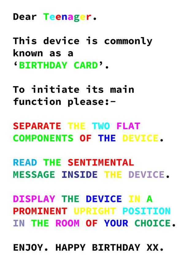 Teenager card opening instructions. created by Sunflower