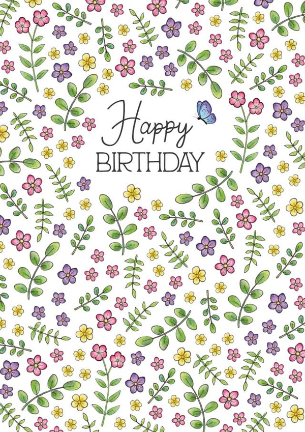 Flowers, Leaves and Butterfly Happy Birthday Card created by Hazel Fisher Creations
