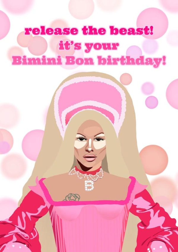 bimini bon boulash rupauls drag race UK birthday card created by Caitlins Creations