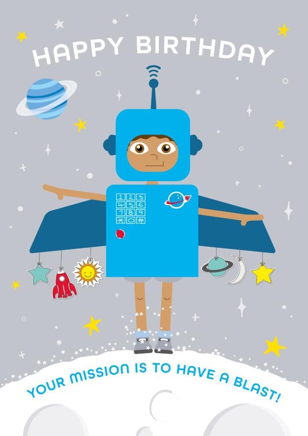 Space Boy Birthday Card 1001 created by Macie Dot Doodles