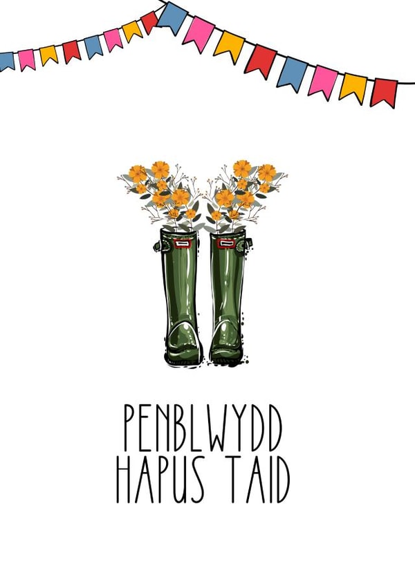 Classic Birthday Card - For Grandad - Welsh Taid Wellyboot created by Ruby and Ophelia