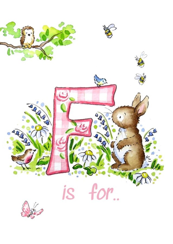 Initial girl woodland card letterF created by Kate Garrett