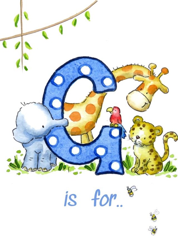 Letter G jungle initial card created by Kate Garrett