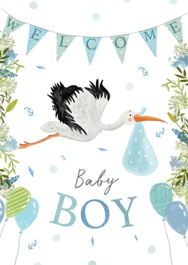 New Baby Boy Stalk Greetings Card created by Hannah Clark Illustrations