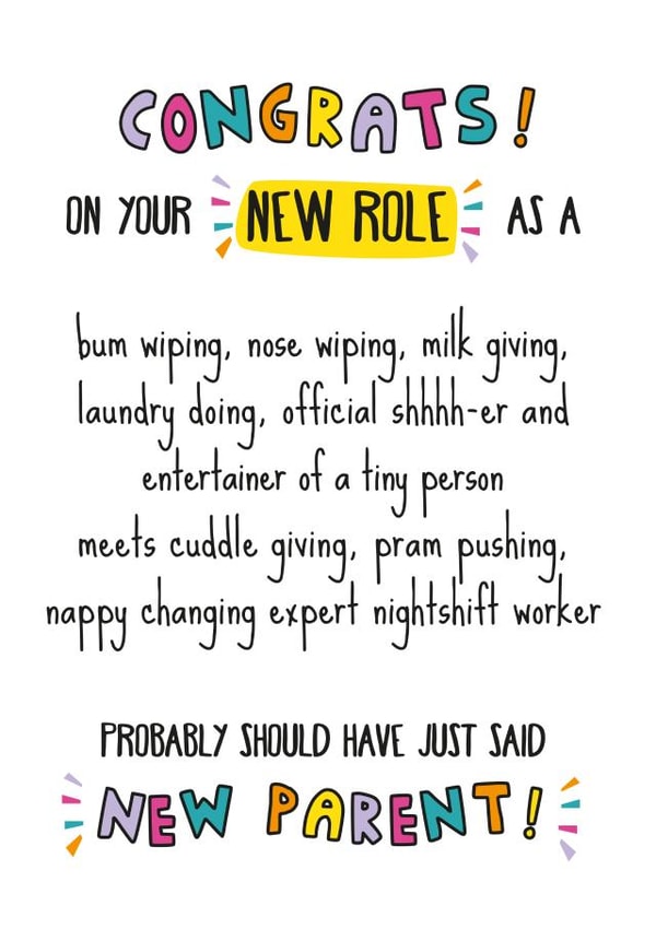 Funny New Parent Card created by Kerry Stewart