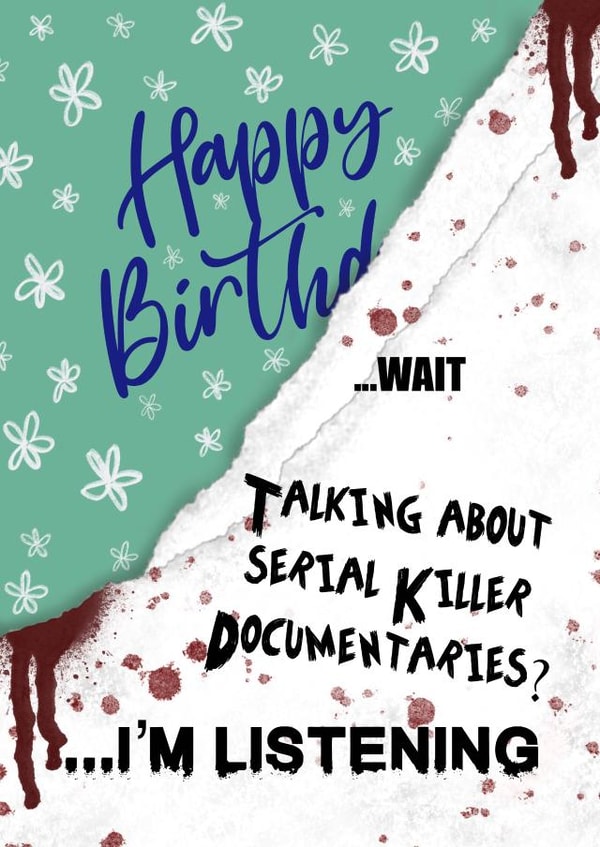 Crime documentary birthday card created by Amy George