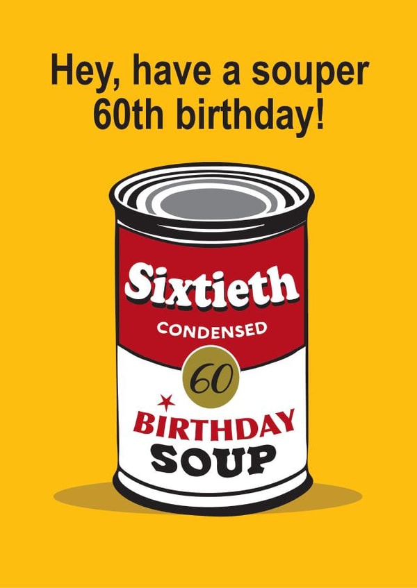 60th Birthday pop art soup can created by Wicked Poppy Designs