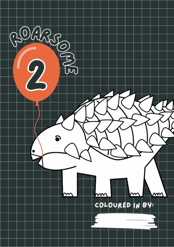 2 years old Birthday Dinosaur Card - Colour me in! created by Powerinmykindness