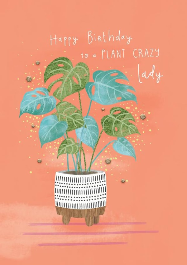 Plant lady Birthday card created by Sarah Hustwaite Illustration