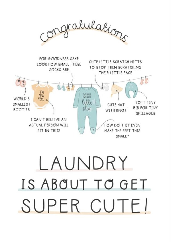 Cute Laundry New Baby card created by Two For Joy Illustration