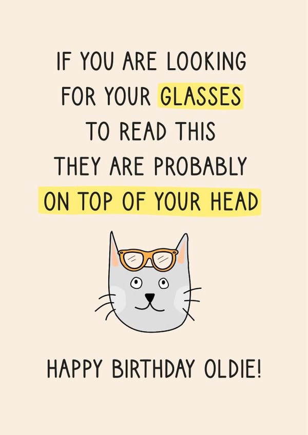 Grey Cat with Glasses Birthday Card created by Pig + Plums