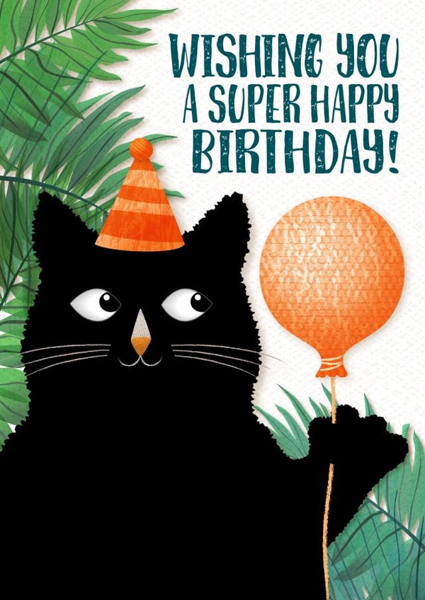 Happpy birthday greeting card with cat and balloon created by Pupsiku
