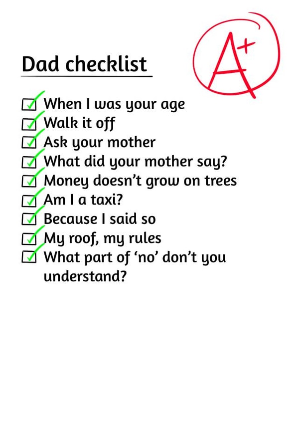 Dad Checklist card created by Artzen Island