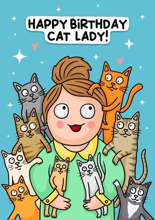 Cute cat lady birthday card! Perfect for Mum, sister or feline loving friends! created by Wafflemamaart