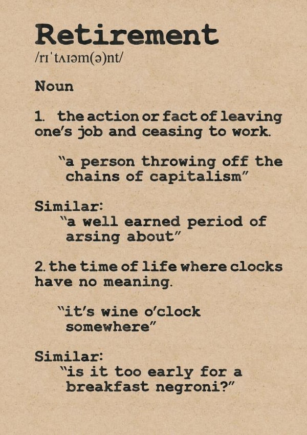 The Definition of Retirement card created by Lizzie O'Grady