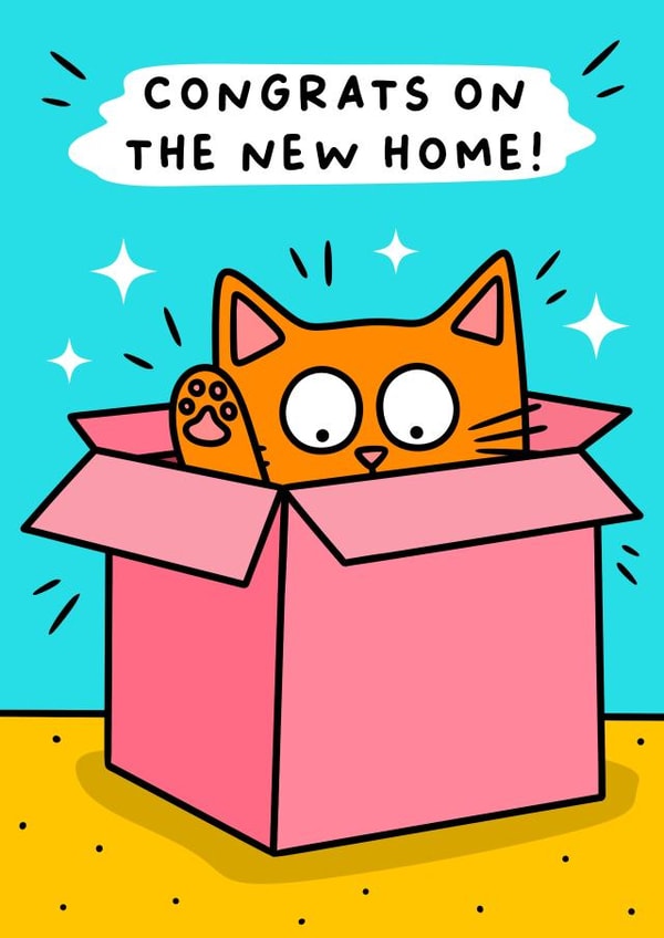 Cute Cat New Home Card - Cat In A Box - Congrats on New Home! created by Wafflemamaart