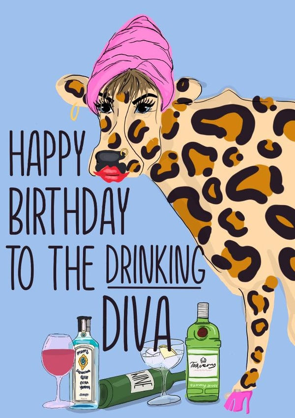 Drinking Diva Birthday card created by Happy whale prints