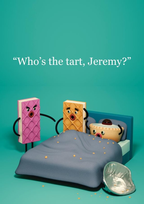 Bakewell tart and wafer biscuit cheeky birthday card created by FUNTZ