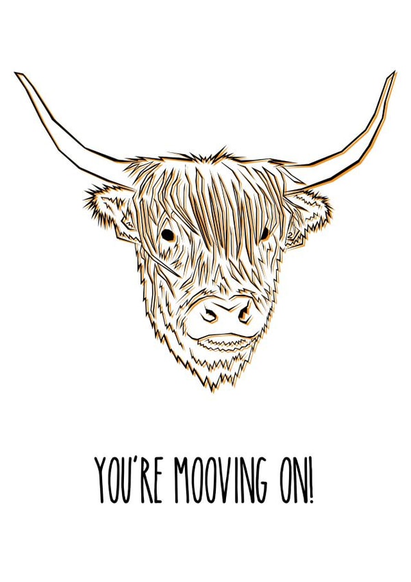 Highland Cow You're Moving On card created by Freja Norse Illustrations