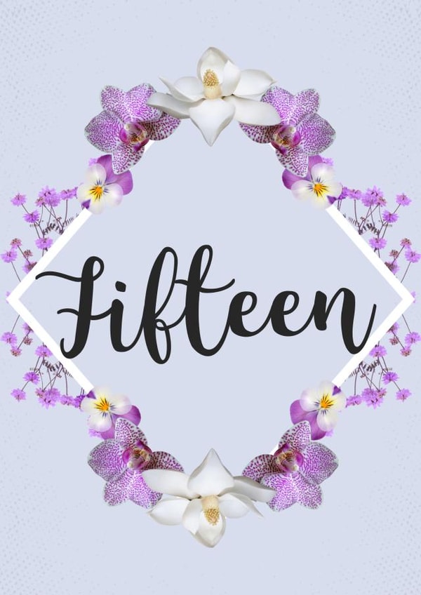 Floral ‘Fifteen’ 15th Birthday Card for 15 Year Old Girls created by Evezee